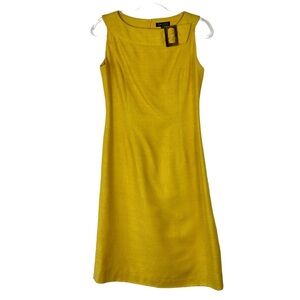 Noriko Maeda Sz 40 Women's Yellow Linen Sleeveless Neck Detail Sheath Dress